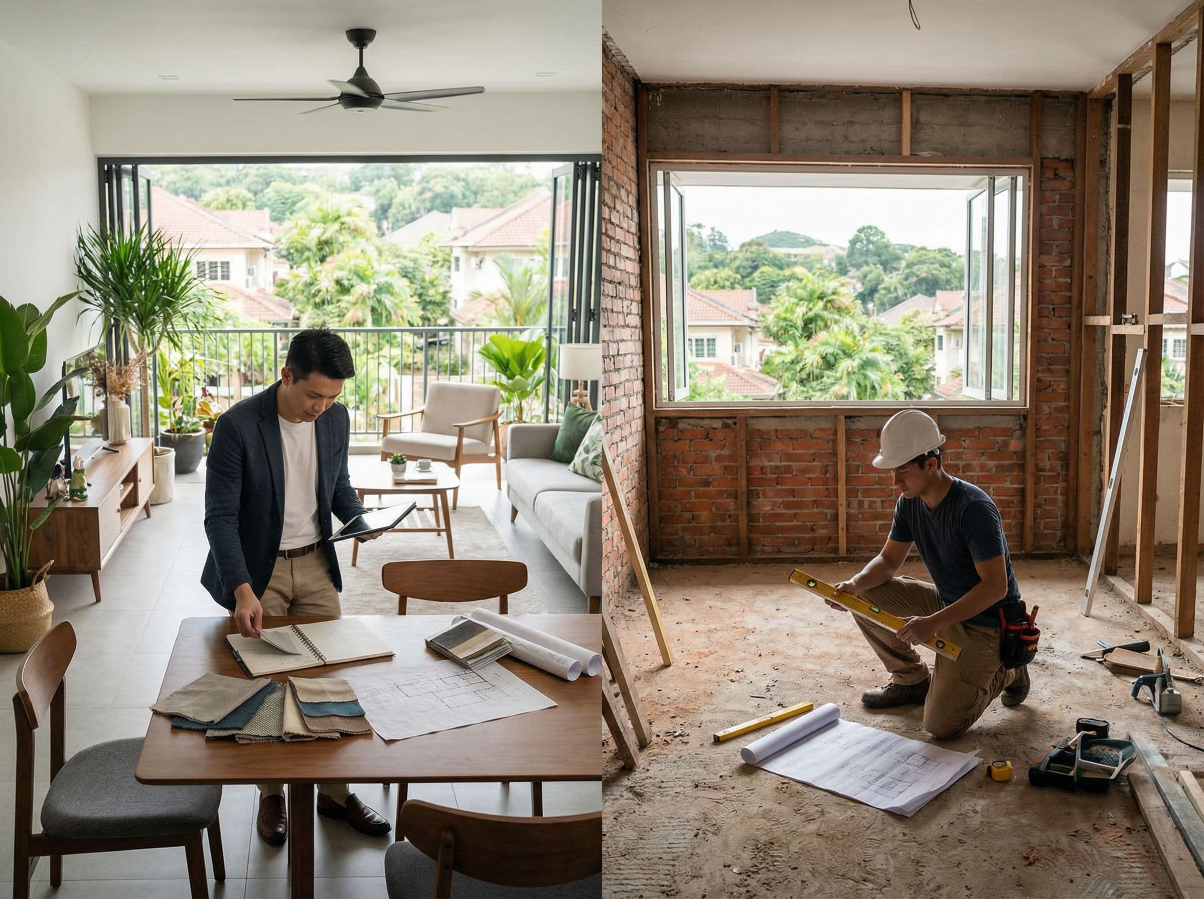 Side-by-side comparison of interior design firm and direct contractor renovation in Malaysia